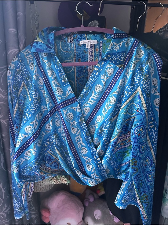 Maison D' Amelie Tops - Blue Paisley Wrap Blouse